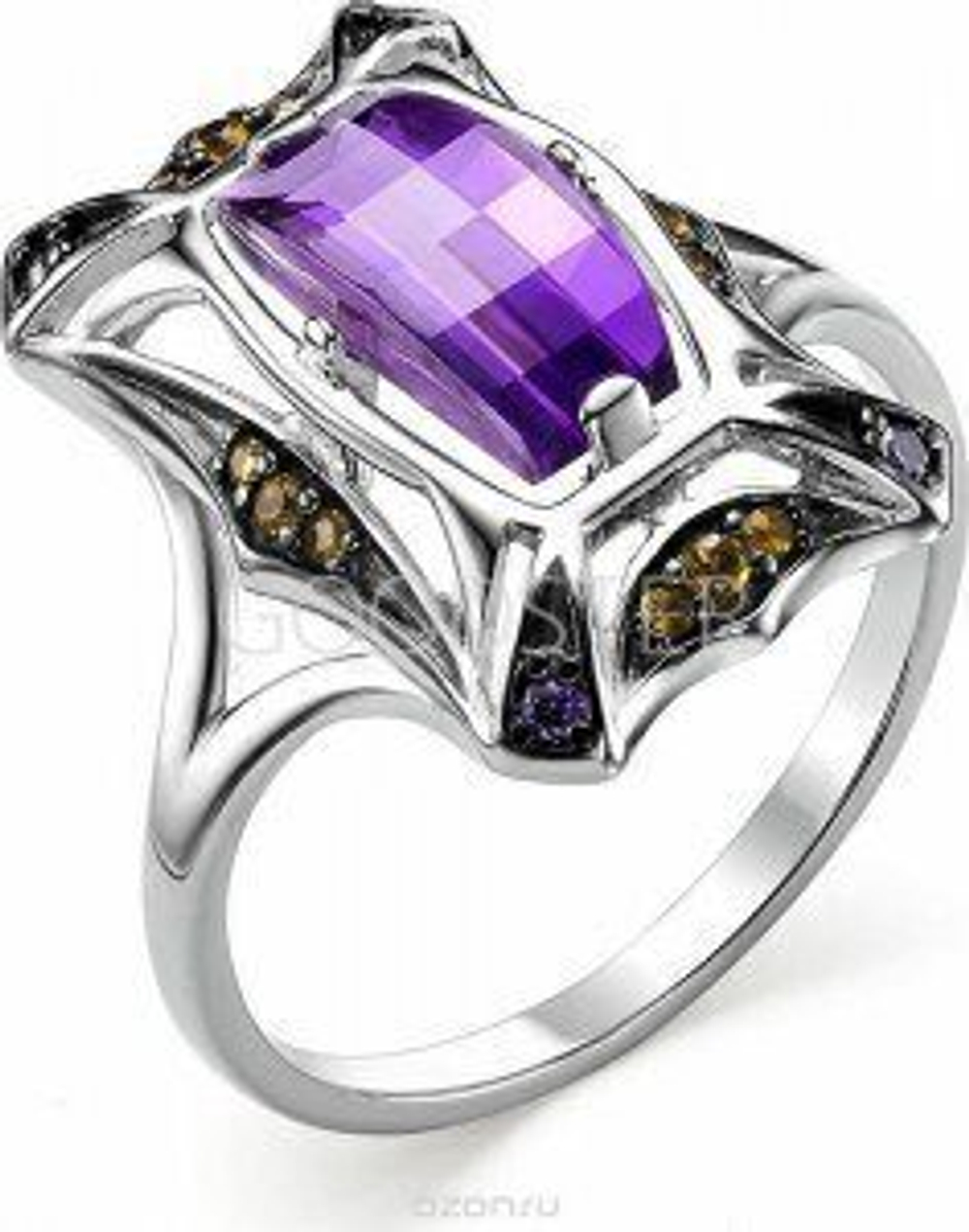 Кольцо из серебра 925 с аметистами и фианитами.