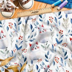Ткань премиум флис белые коты
