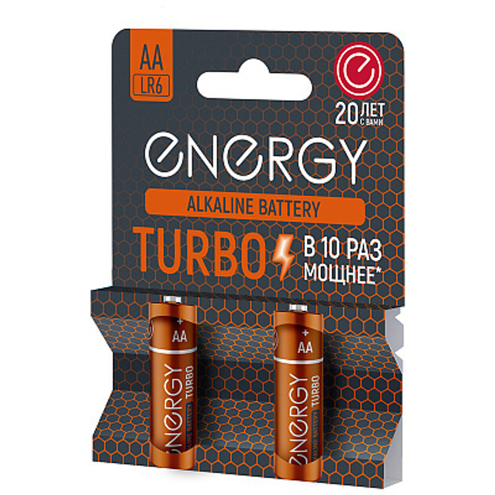 Батарейка алкалиновая Energy Turbo LR6/2B (AA) (2шт на блистере) (107050)