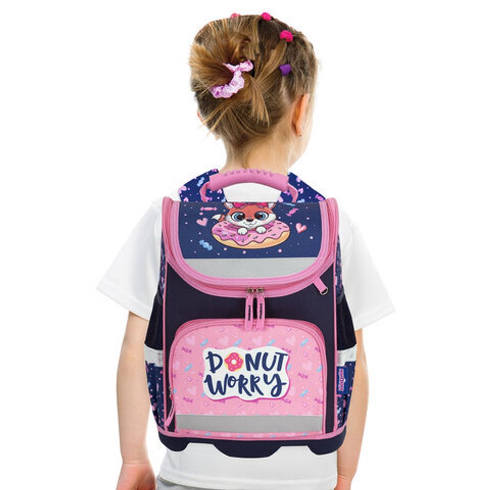 Ранец ЮНЛАНДИЯ WISE, 1 отделение, 3 кармана, устойчивое дно, "Donut worry", 37x29х15 см, 272073