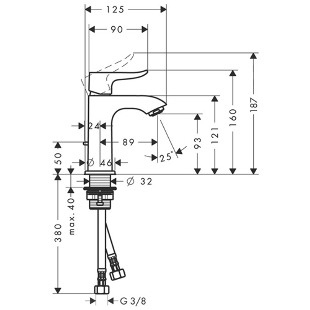 Смеситель Hansgrohe Metris 100 31088000 для маленькой раковины  схема