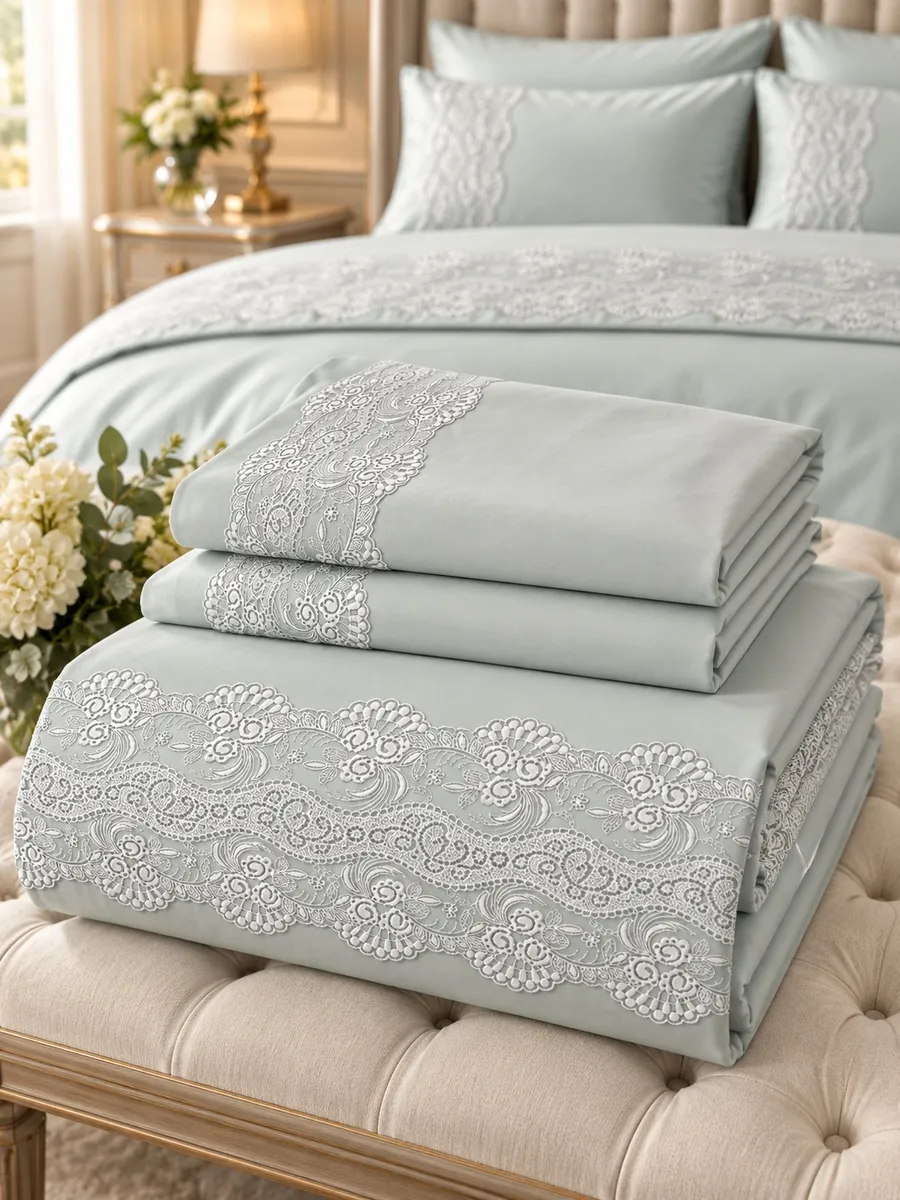 Gelin Home КПБ 6 пр. GULRU цвет мяты пододеяльник 200*220, простынь 240*260, наволочки 50*70 2шт, декоративные наволочки 50*70 2шт GLNN128 — фото 4