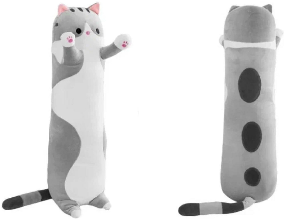 Мягкая игрушка длинный Кот батон, серый, 110 см
