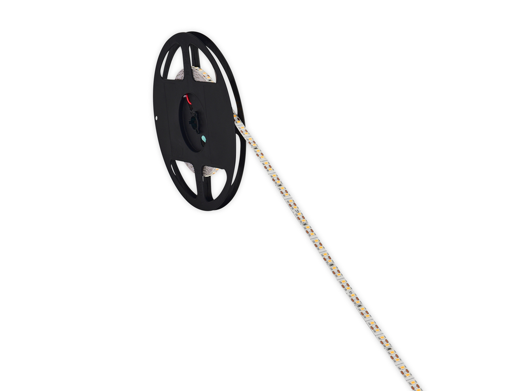 Лента светодиодная SMD тёпло-белая DC24V 9, 6W/m 3000K 1335Lm/m 120д/м CRI>90 IP20,  упаковка 5 метров,  ширина 8мм,  высота 1, 5мм,  самоклейкая