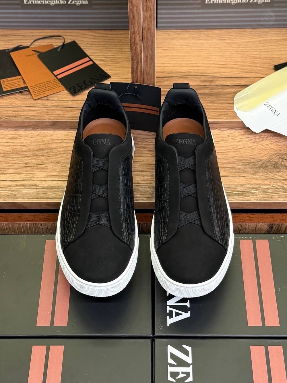 Кеды Zegna Triple Stitch с вставками кожи крокодила