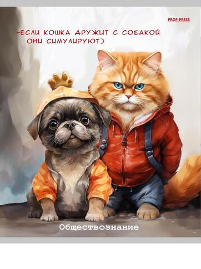 Тетрадь предметная 48л. клетка Обществознание "Жил-был кот" (Проф-Пресс)