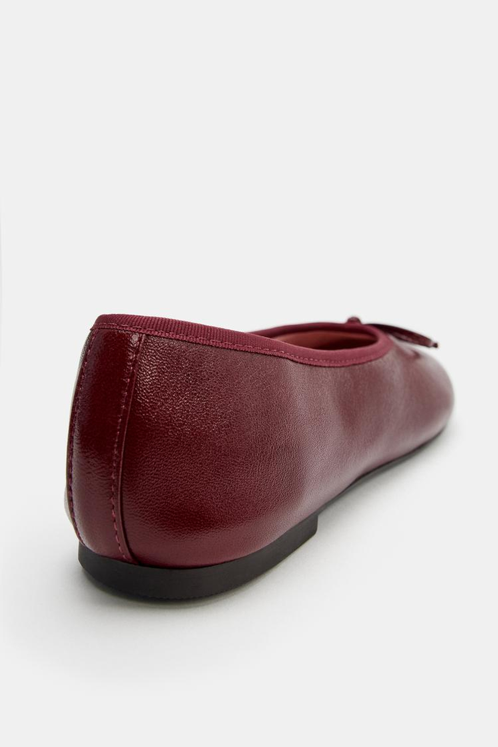 ZARA КОЖАНЫЕ БАЛЕТКИ С БАНТОМ, БОРДОВО-КРАСНЫЙ