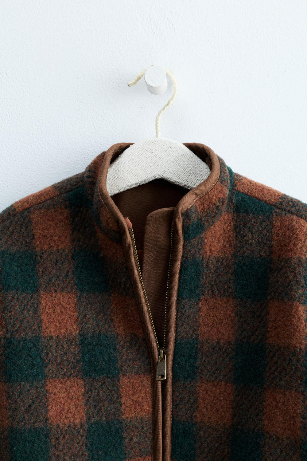 ZARA TIMELESS — КУРТКА В КЛЕТКУ ИЗ ШЕРСТИ, ТАБАЧНЫЙ