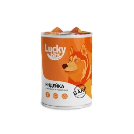 Консервы для собак всех пород с 6 мес. Lucky bits индейка с яблоком и морковью, 400 г