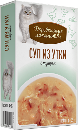 Деревенские лакомства консервы д/кошек «Суп из утки с тунцом», пауч 35гр*4шт