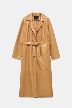 ZARA ДЛИННЫЙ ТРЕНЧ ИЗ НАТУРАЛЬНОЙ КОЖИ, ЦВЕТ ВЕРБЛЮЖЬЕЙ ШЕРСТИ
