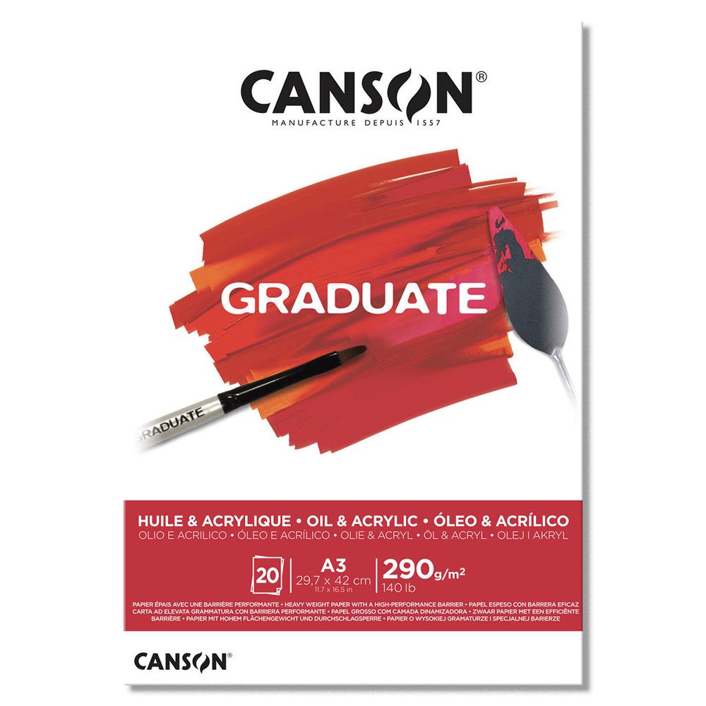 Альбом для акрила и масла Graduate 290 г/м², A3 27.9х42 см, склейка с одной стороны в полиэтиленовой пленке 20 л, Canson C400110381