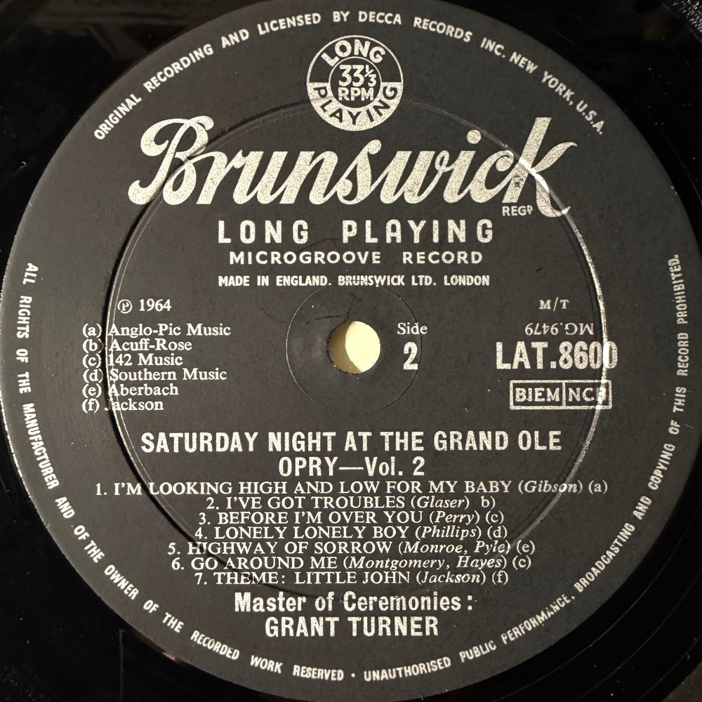 Сборник Saturday Night At The Grand Ole Opry Vol. 2 (Англия 1967г.)