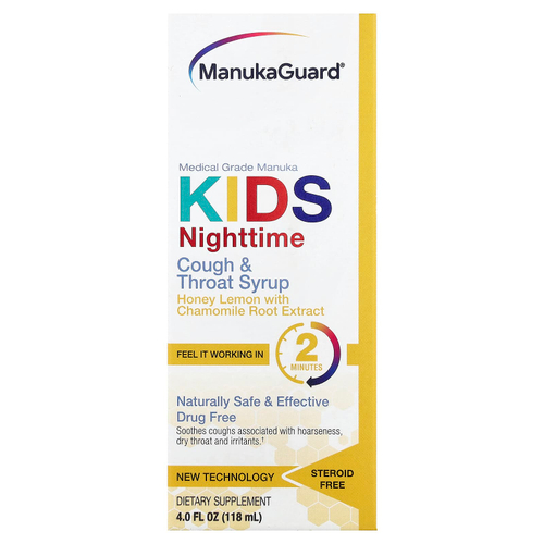 ManukaGuard, Manuka Honey, детский сироп от кашля и горла, для приема перед сном, мед и лимон, 118 мл (4 жидк. унц.)
