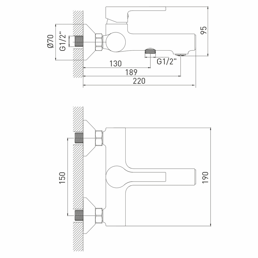 Смеситель для ванны 35k MIXLINE МЛ22-01(ML22-01) "Раунд"