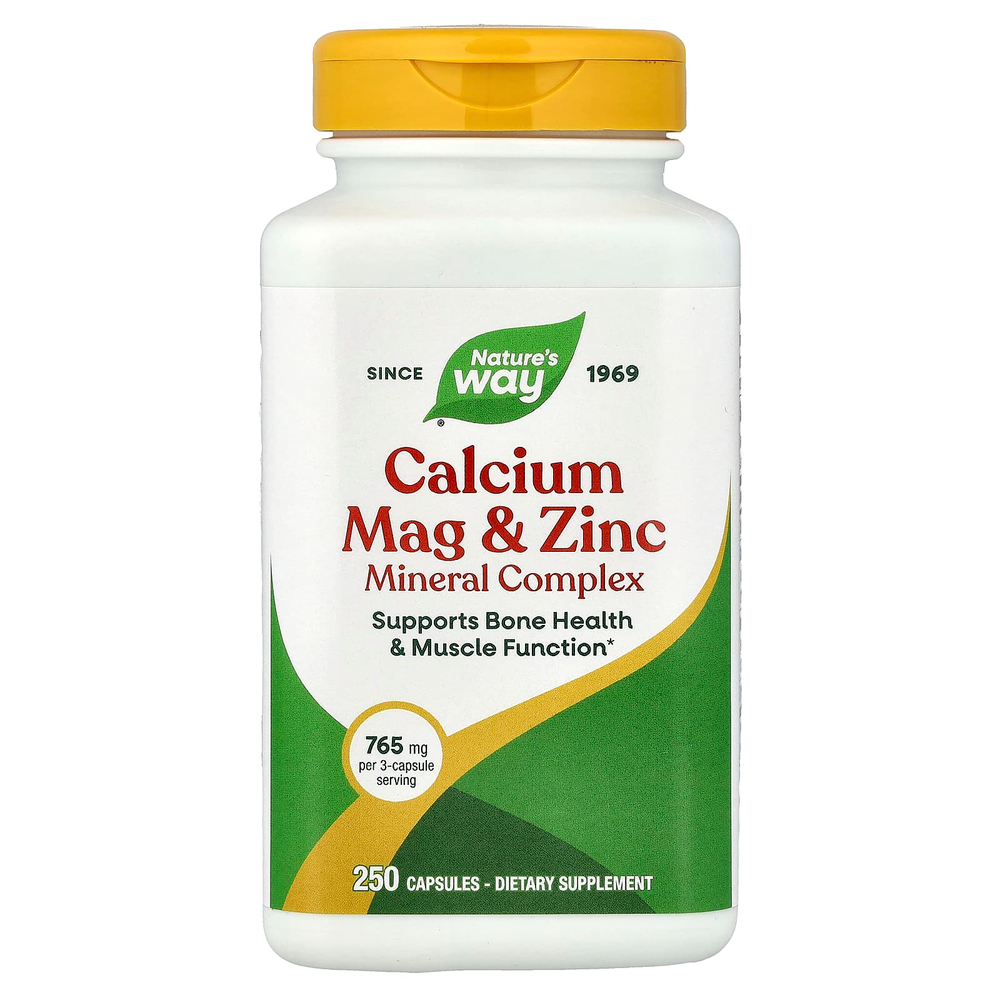 Nature's Way, комплекс минералов с кальцием, магнием и цинком, 250 капсул