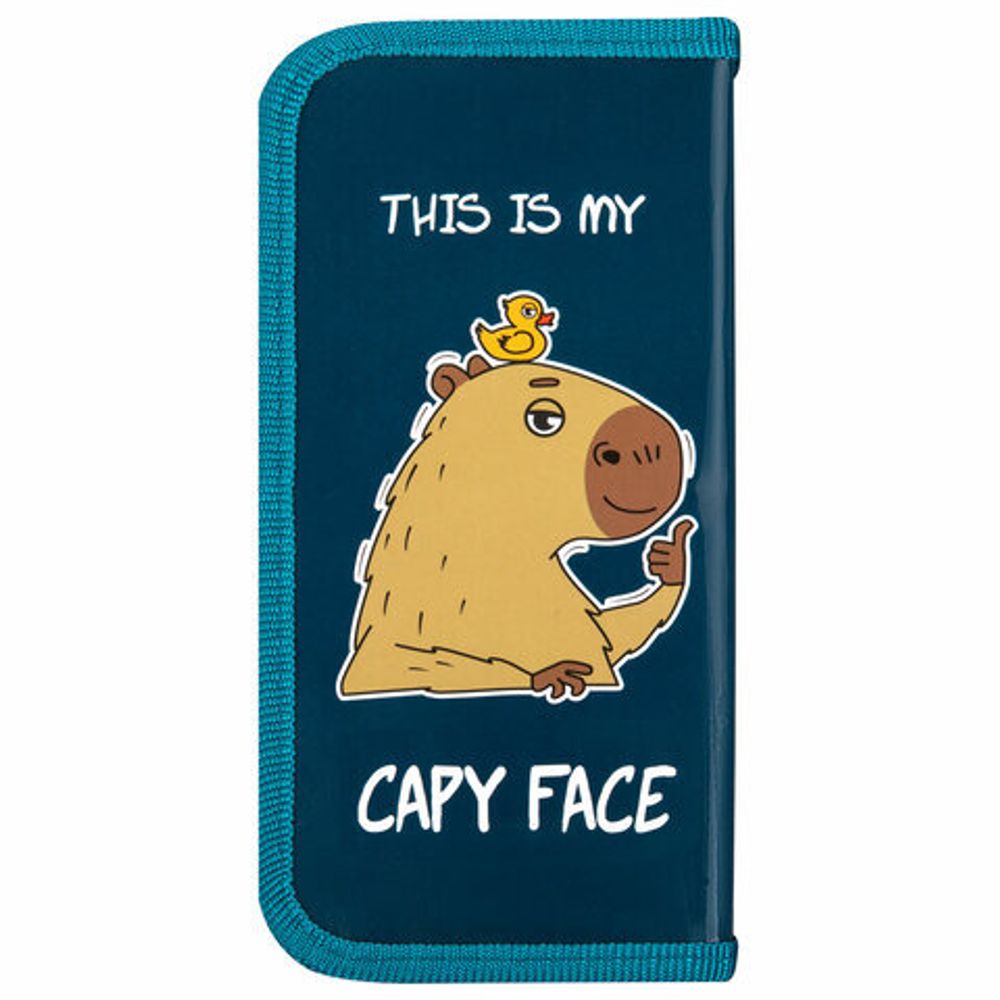 Пенал ПИФАГОР, 1 отделение, ламинированный картон, 19х9 см, "Capy face", 272245