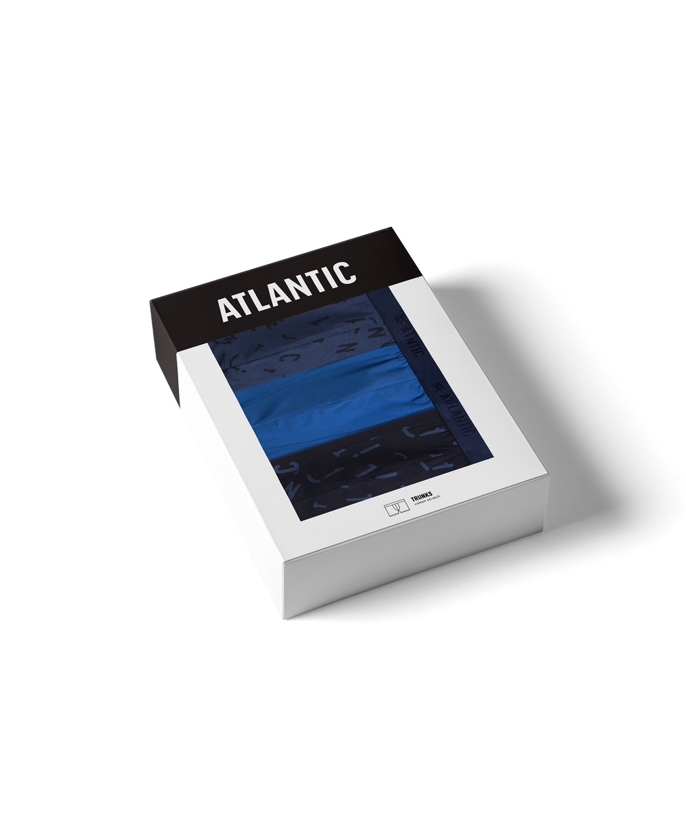 Мужские трусы шорты Atlantic, набор из 3 шт., хлопок, темно-голубые + голубые + темно-синие, 3MH-182