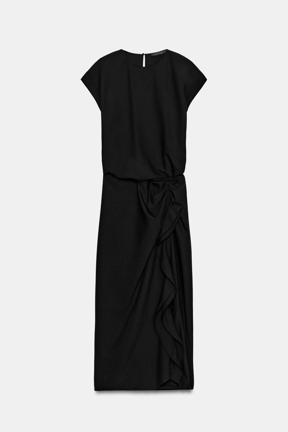 ZARA ПЛАТЬЕ МИДИ СО СБОРКАМИ — ZW COLLECTION, ЧЕРНЫЙ