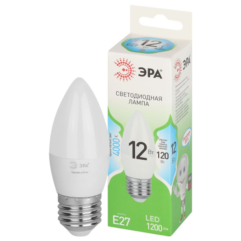 Лампа светодиодная ЭРА GREEN LINE LED B35-12W-840-E27 GL 12Вт свеча яркий белый свет E27 | Лампы cветодиодные Свеча (B/C)