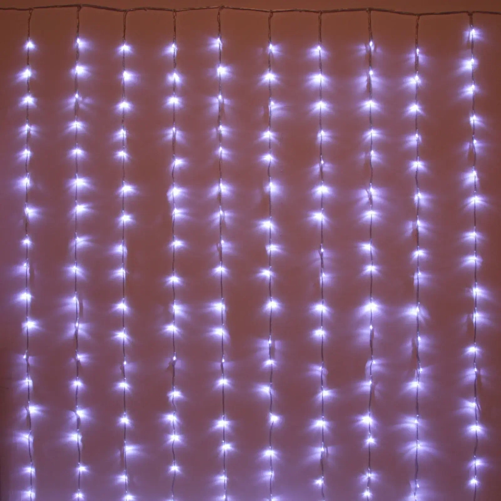 Гирлянда для дома ЗАНАВЕС «Водопад» ш3,0* в2,5 м 360 ламп LED, прозрач.пров, 8 реж, IP-20, Белый (возможность соединения)