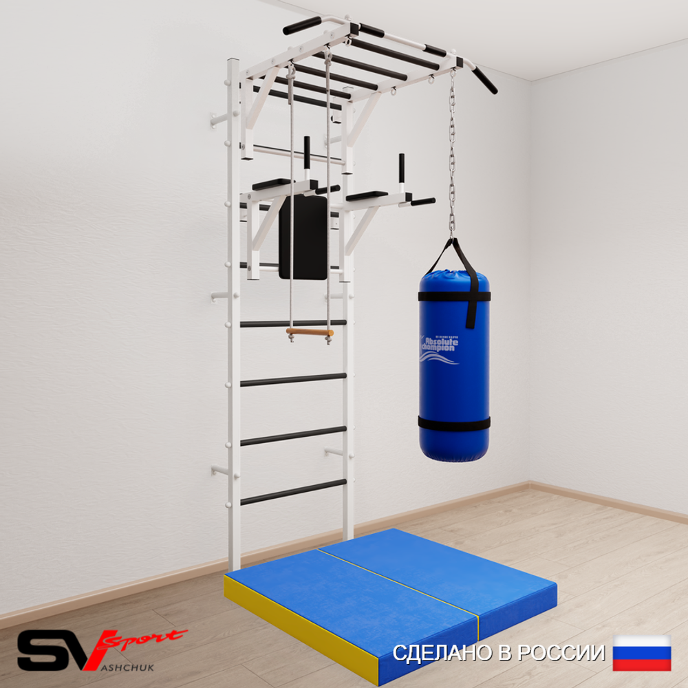 Шведская стенка Sv Sport 5436 (Турник рукоход/Брусья/Трапеция/Цепь/Мешок 22кг/Мат 1м)