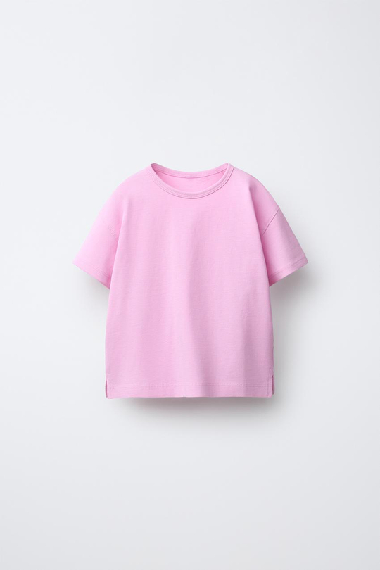 ZARA ОДНОТОННАЯ ФУТБОЛКА, РОЗОВЫЙ