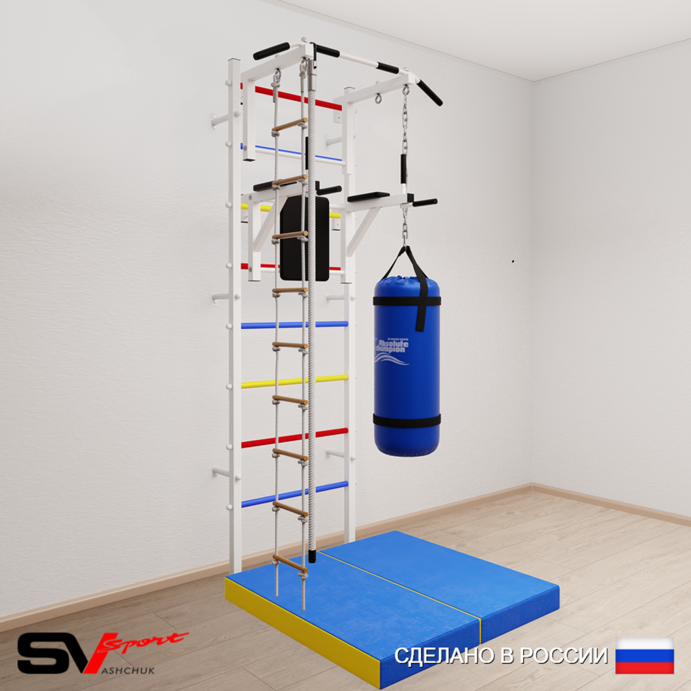Шведская стенка Sv Sport 5757 (Турник стандарт/Брусья/Канат/Лестница/Цепь/Мешок 30кг/Мат 1м)
