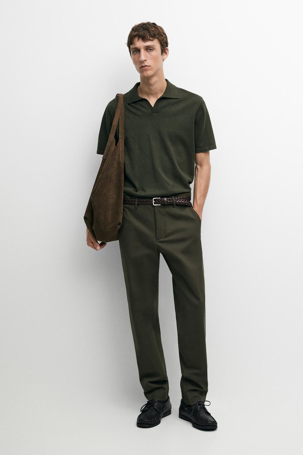 Massimo Dutti Зауженные брюки из смесового хлопка, хаки