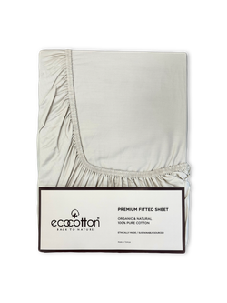 Сатиновая простынь на резинке EcoCotton 120х200 | бежевый