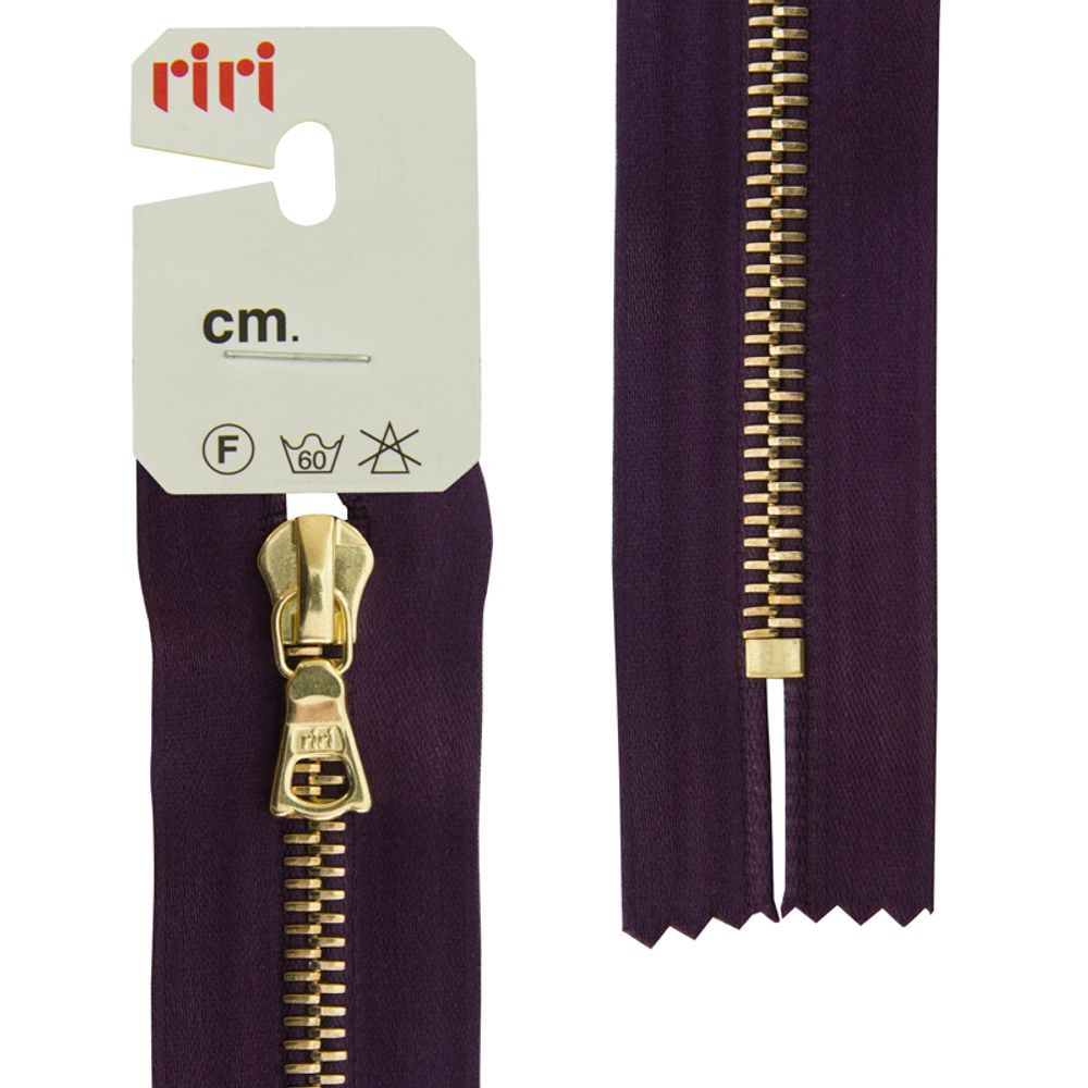 Молния металл RIRI Т6 (6 мм) 1 зам., н/раз., 18 см, Gold, атласная тесьма, цв.2510, фиолетовый темн., 1 шт Молния металл RIRI Т6 (6 мм) 1 зам., н/раз., 18 см, Gold, атласная тесьма, цв.2510, фиолетовый темн., 1 шт