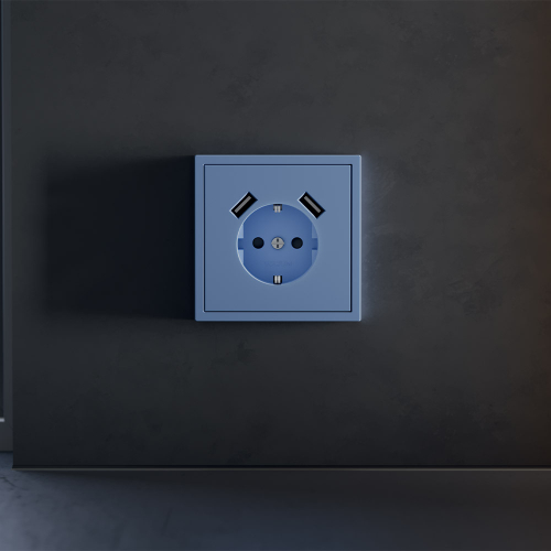 Накладка для розетки с заземлением и защитными шторками, с USB A+A, (деним) Voltum S70 VLS000915