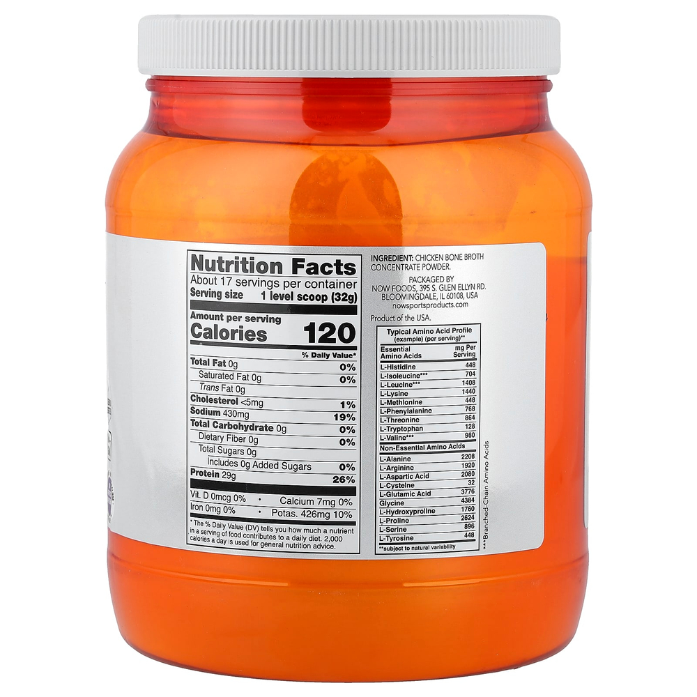 NOW Foods, Sports, протеиновый порошок из куриного костного бульона, 544 г (1,2 фунта)