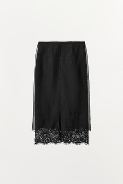 ZARA ЮБКА ИЗ 100% ШЕЛКА С КРУЖЕВОМ — ZW COLLECTION, ЧЕРНЫЙ