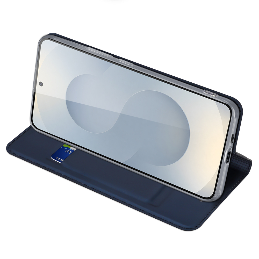 Чехол книжка из PU кожи синего цвета от Dux Ducis для смартфона Samsung Galaxy S25 Edge, серия Skin Pro Series Case