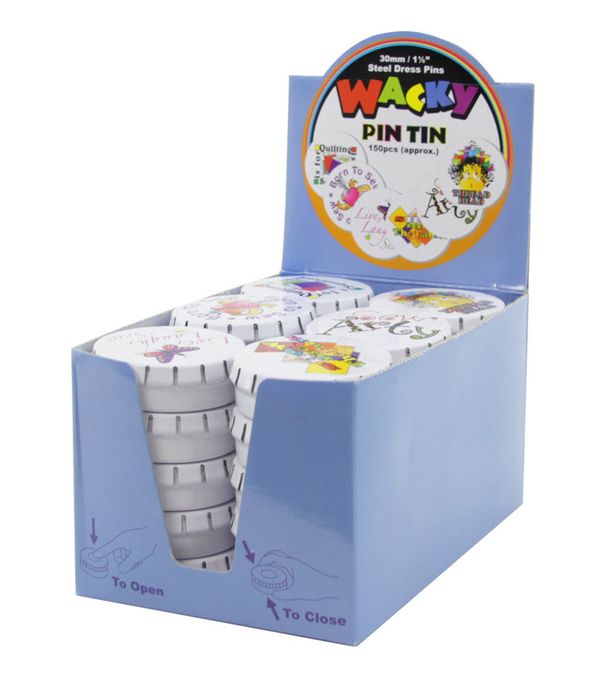 Булавки портновские гвоздики l=30 мм | 30 блист. по 150 шт, WACKY PIN TIN, в жестяных круглых коробочках, Hemline