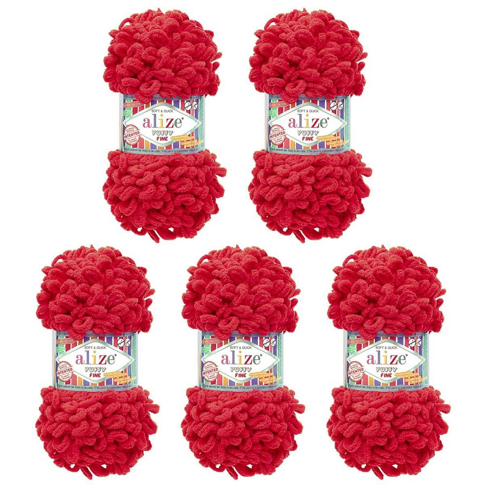 Пряжа Alize (Ализе) Puffy Fine / уп.5 мот. по 100 г, 14м, 056 красный A
