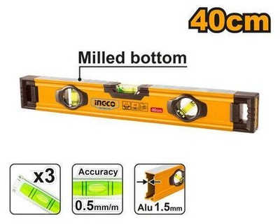 Алюминиевый фрезерованный уровень 400 мм INGCO HSL08040 INDUSTRIAL