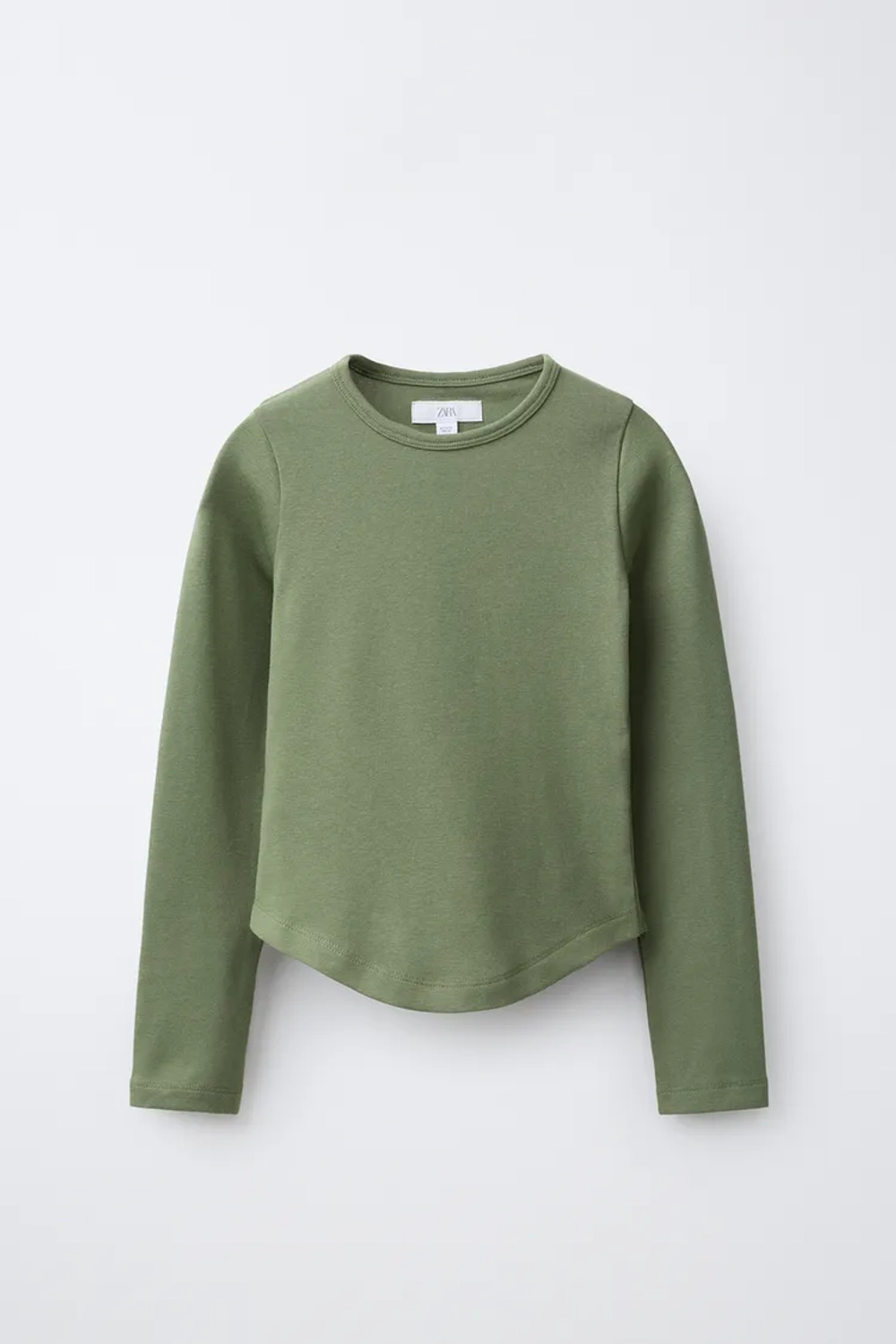 ZARA ОДНОТОННЫЙ ЛОНГСЛИВ С МОДАЛОМ, ХАКИ