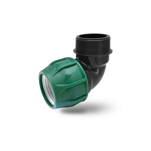 Отвод ПЭ с наруж. труб. резьбой 40х1 1/4" (обж.) POELSAN GREEN