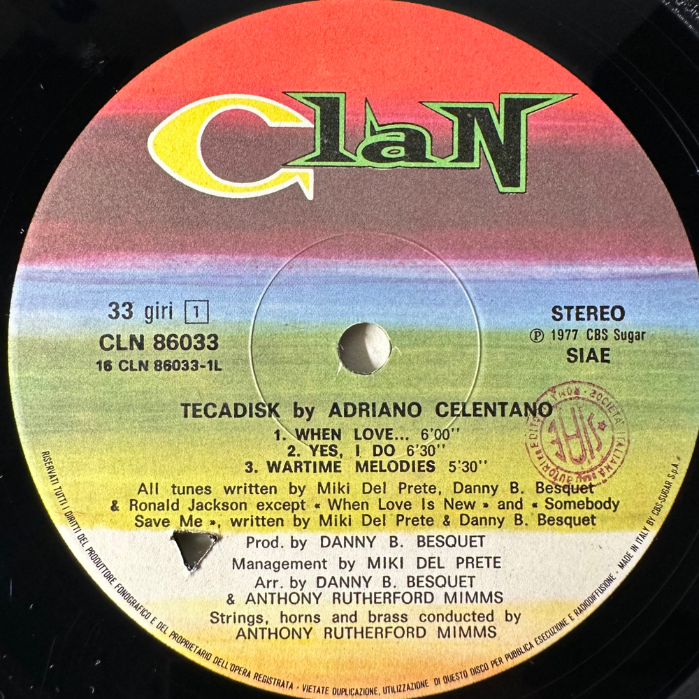 Adriano Celentano ‎– Tecadisk (Италия 1977г.)