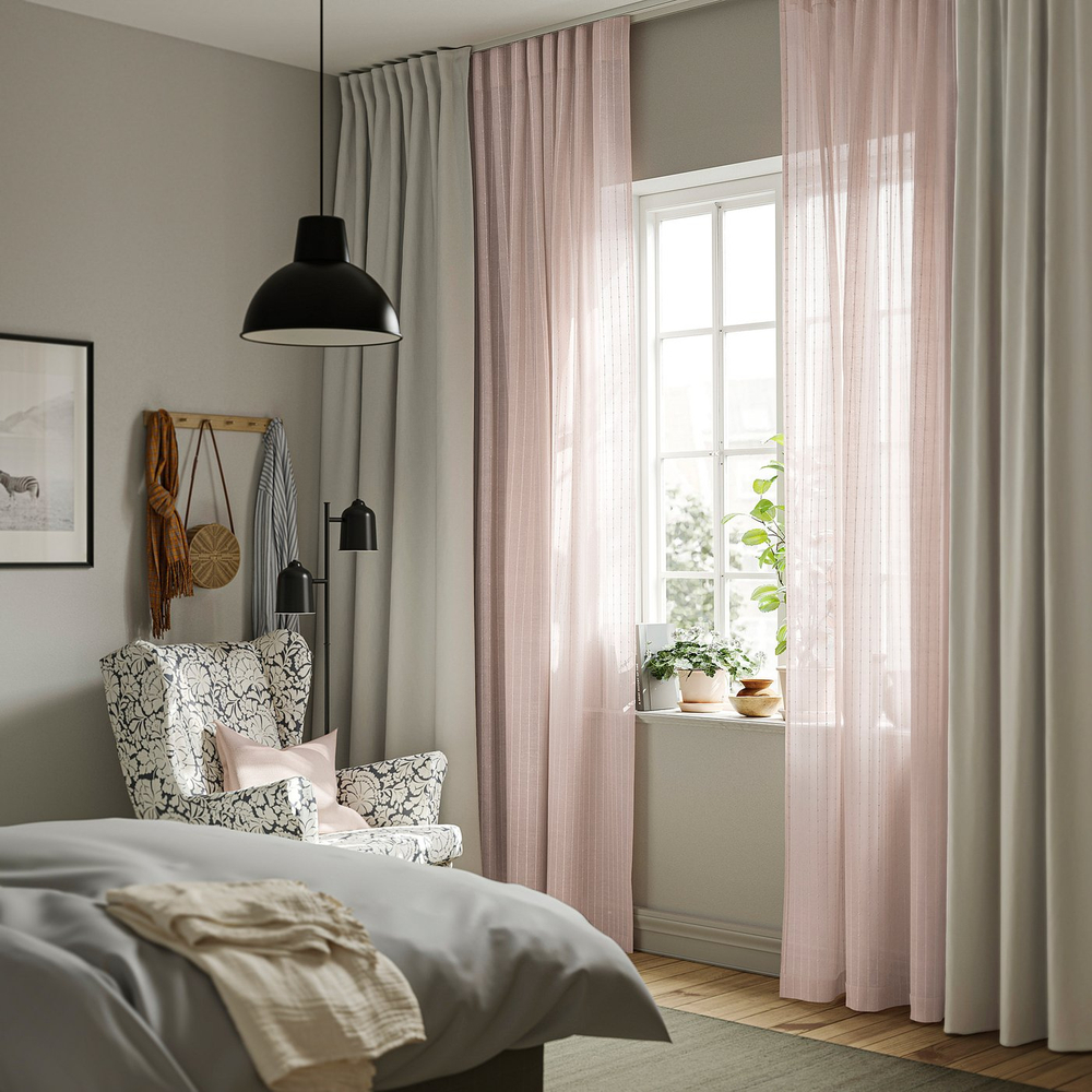 IKEA MATILDA  (ИКЕА МАТИЛДА)  -  Занавески, 2 шт. - бледно-розовые/на ленте 145x250 см