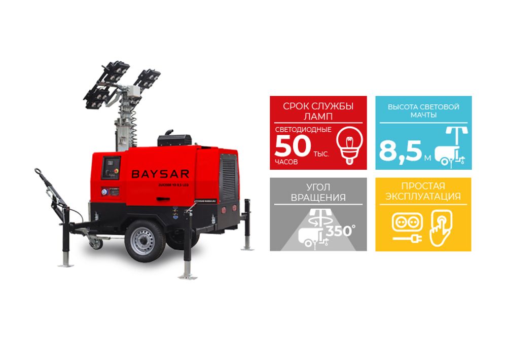 Осветительная мачта BAYSAR ZUX2000 YD V8,5 LED со встроенным генератором 10 кВт Осветительная мачта BAYSAR ZUX2000 YD V8,5 LED со встроенным генератором 10 кВт