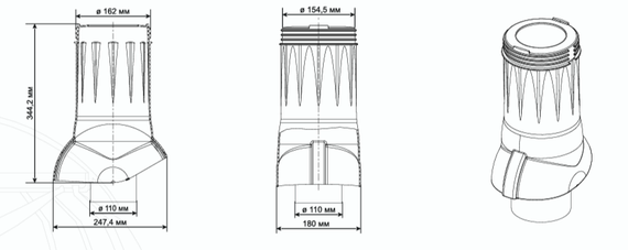 Вентиляционный выход изолированный Ø 110/160 мм черный RAL 9005, серия Static