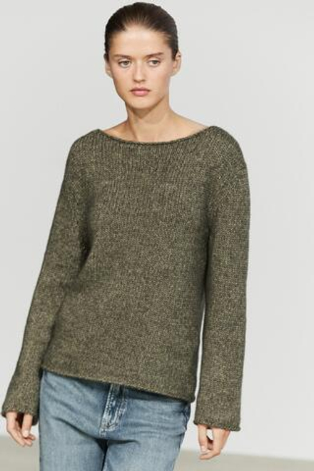 Massimo Dutti Джемпер с вырезом «лодочка» и шерстью, хаки