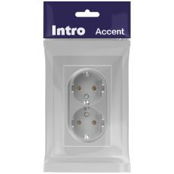 Розетка Intro Accent 6-205-03 двойная с заземлением 2X2P+E Schuko 16А-250В IP20 СУ AL/CU алюминий | Intro