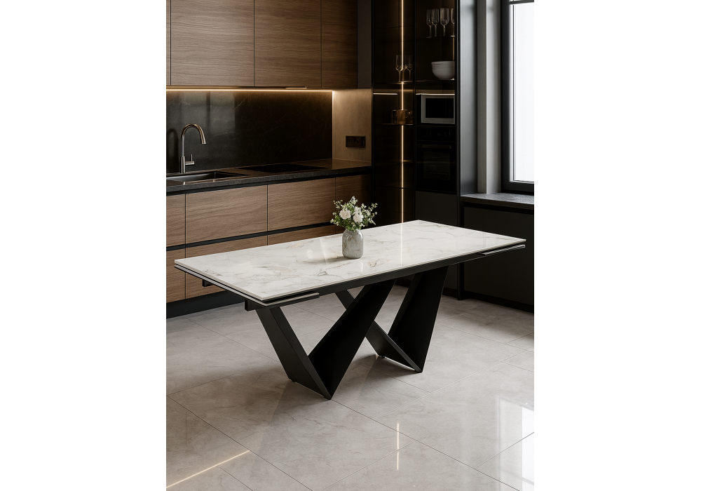 Керамический стол Woodville Бор 180(240)x90 cold jade, черный
