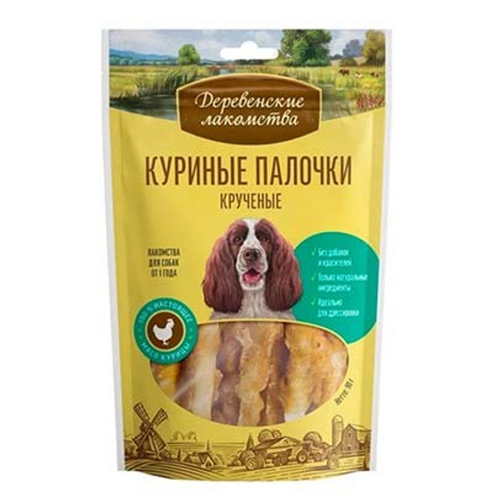 Деревенские Лакомства д/собак Куриные палочки крученые, 90гр