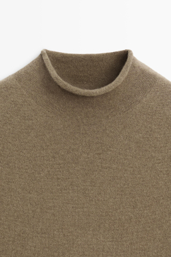 Massimo Dutti Джемпер из смесовой шерсти с воротником-стойкой, бежевый