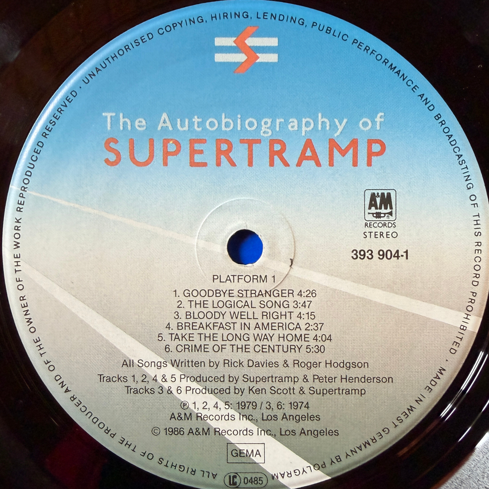 Supertramp ‎– The Autobiography Of Supertramp (Германия 1986г.)